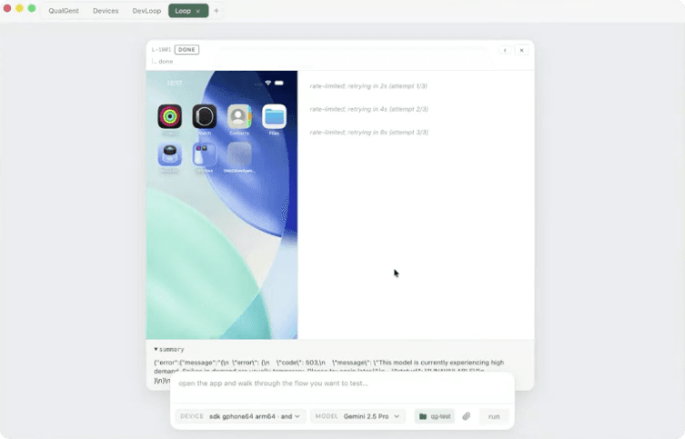DevLoop agent testing interface